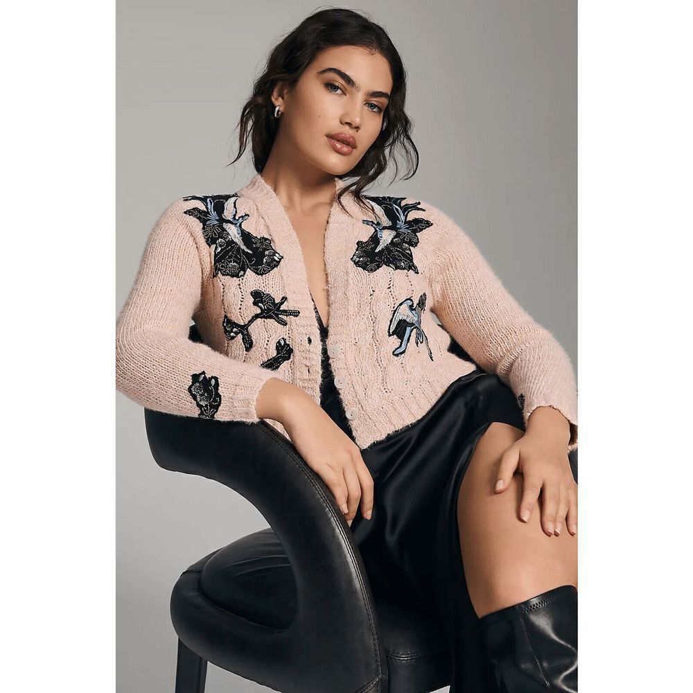 Anthropologie Wendy Wurtzburger Marcella Volini Dancing Crane Cardigan XS NEW - Picture 1 of 8